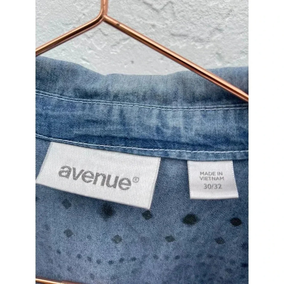 Avenue Womens Long Sleeve Embellished Button Down Denim Shirts Blue Sz XL - Picture 14 of 14
